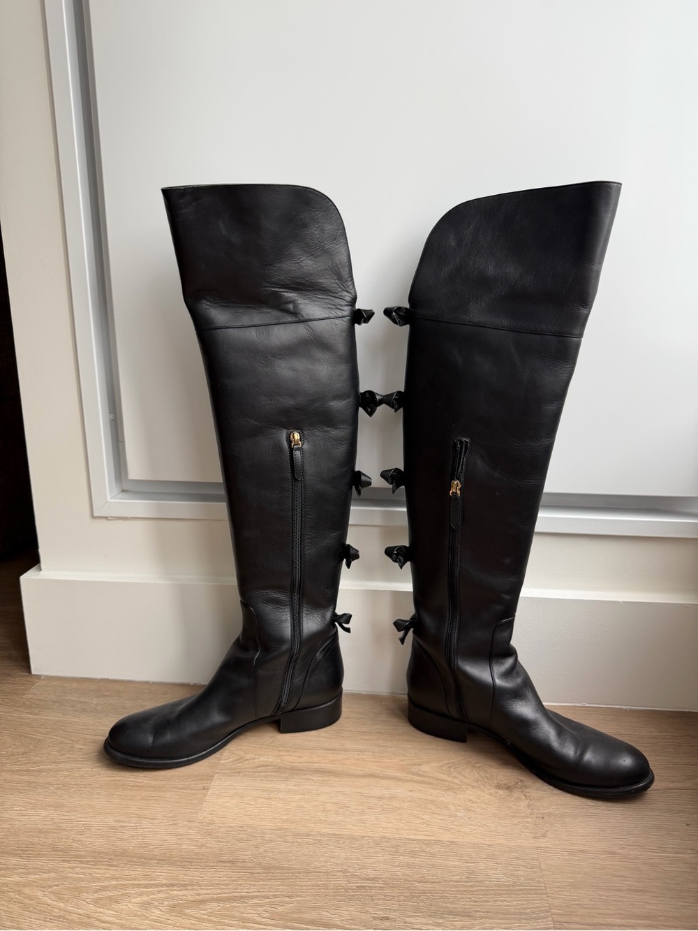 Valentino Leather Bow Over the Knee Boots